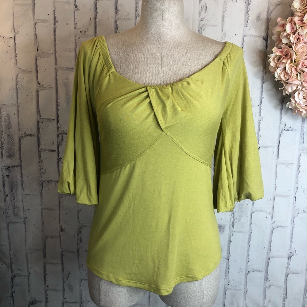 NWOT Free People green cap bell 3/4 sleeves top LG